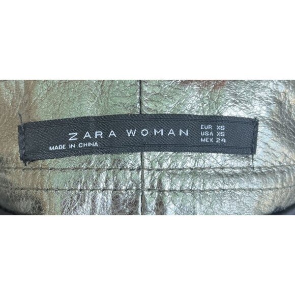 Zara Skirt XS Leather Gray Silver Metallic Festival Blogger Fav Snap Button - Picture 10 of 11